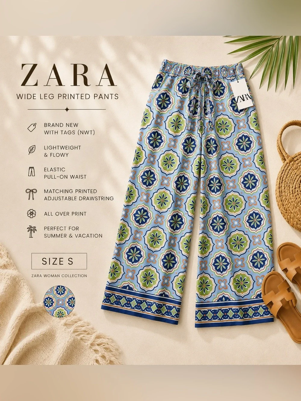 NWT Zara Wide Leg Printed Pants | Summer Resort Vacation